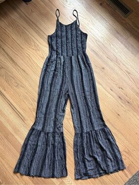 Angie Black Striped Flare Jumpsuit, small
